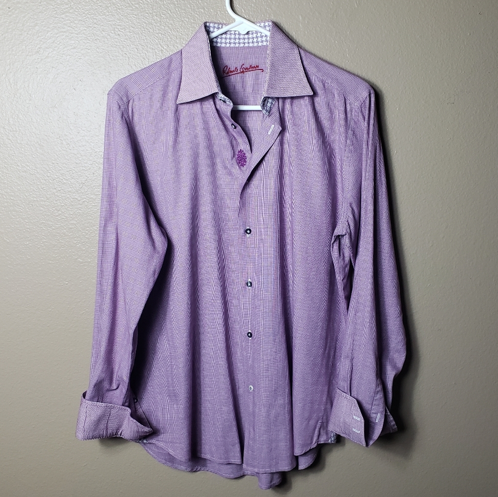 Robert Graham Mini Houndstooth Check Button Up Flip Cuff Shirt-Size M (39/15.5)